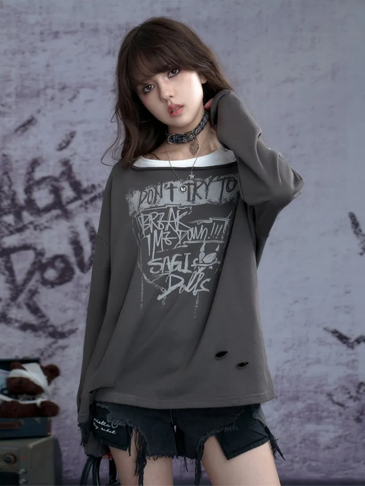 American street style vintage distressed ripped sweatshirt