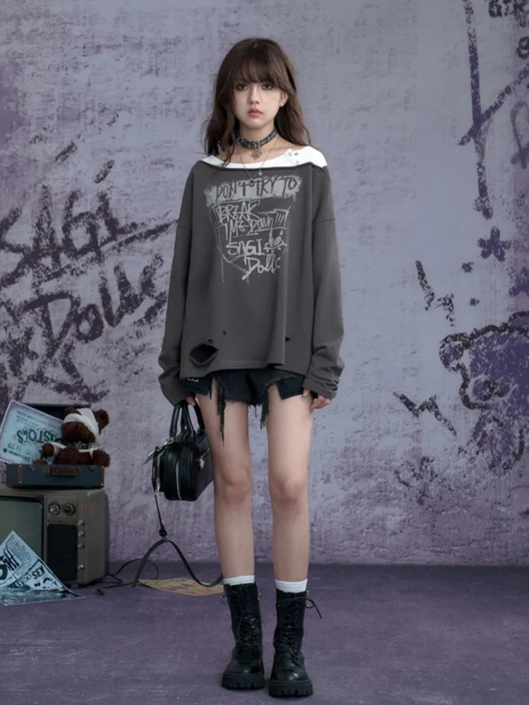 American street style vintage distressed ripped sweatshirt