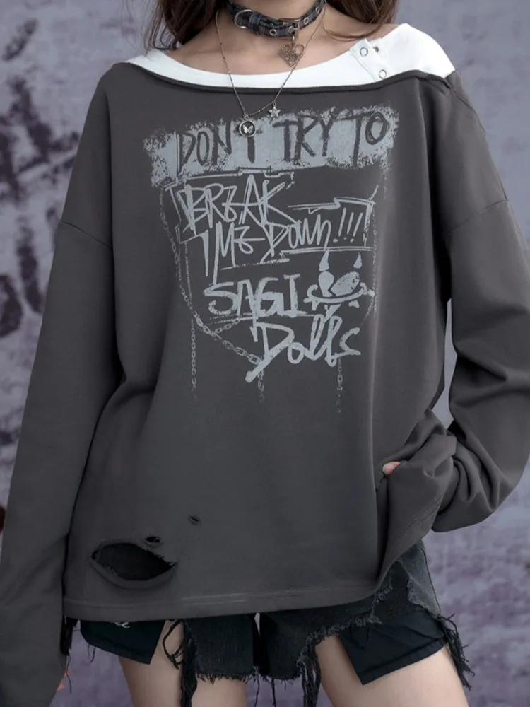 American street style vintage distressed ripped sweatshirt