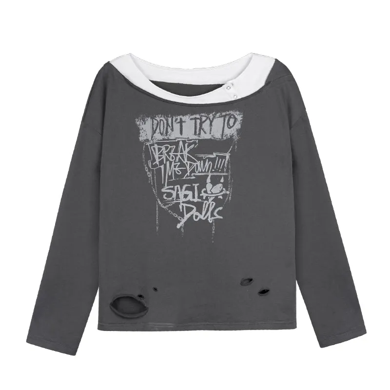American street style vintage distressed ripped sweatshirt