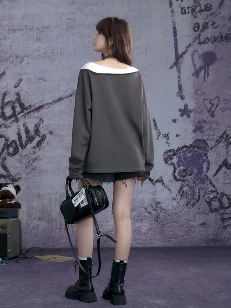 American street style vintage distressed ripped sweatshirt