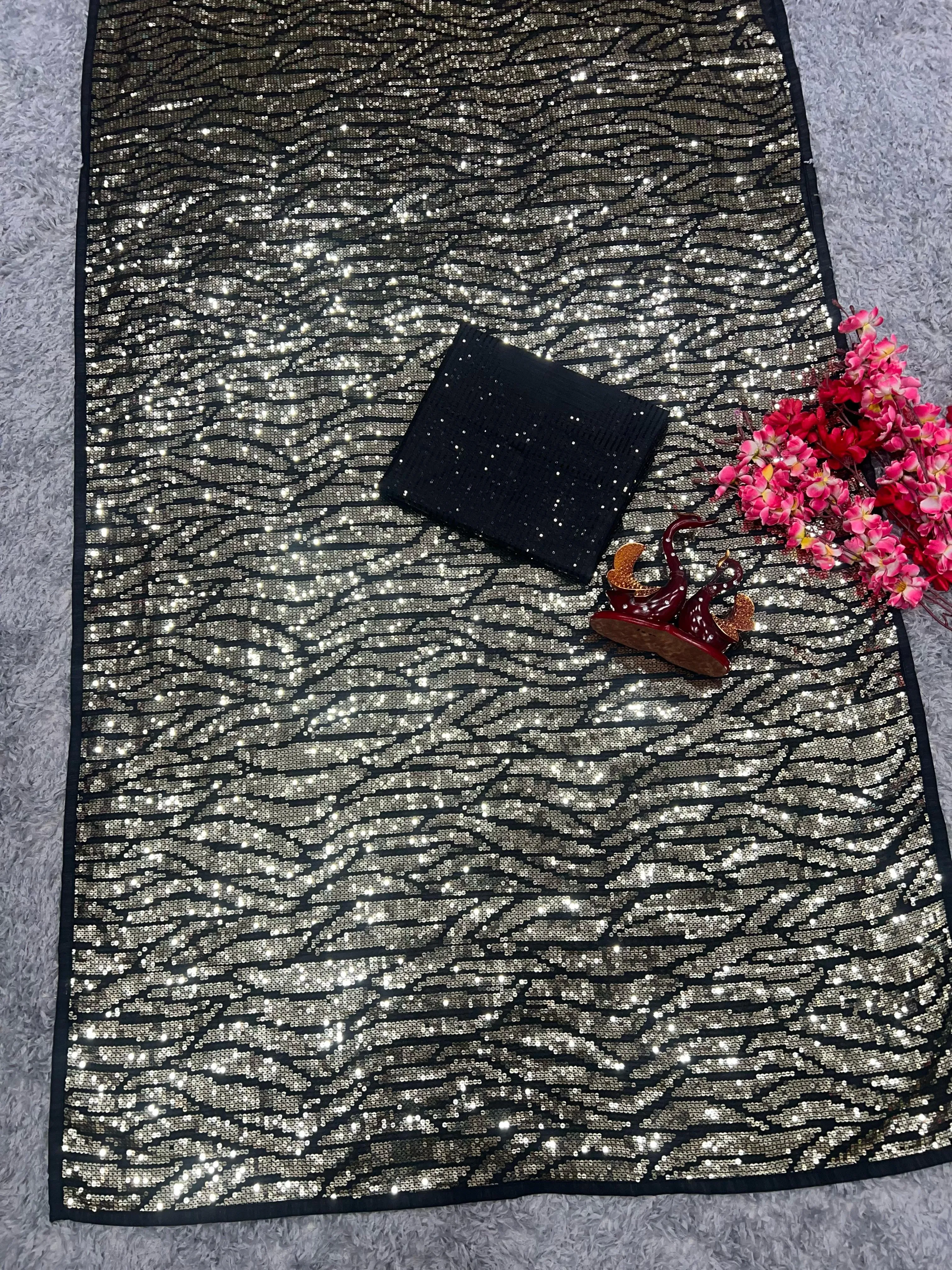Beautiful Designer Soft Georgette Sequanc Saree Design 5317