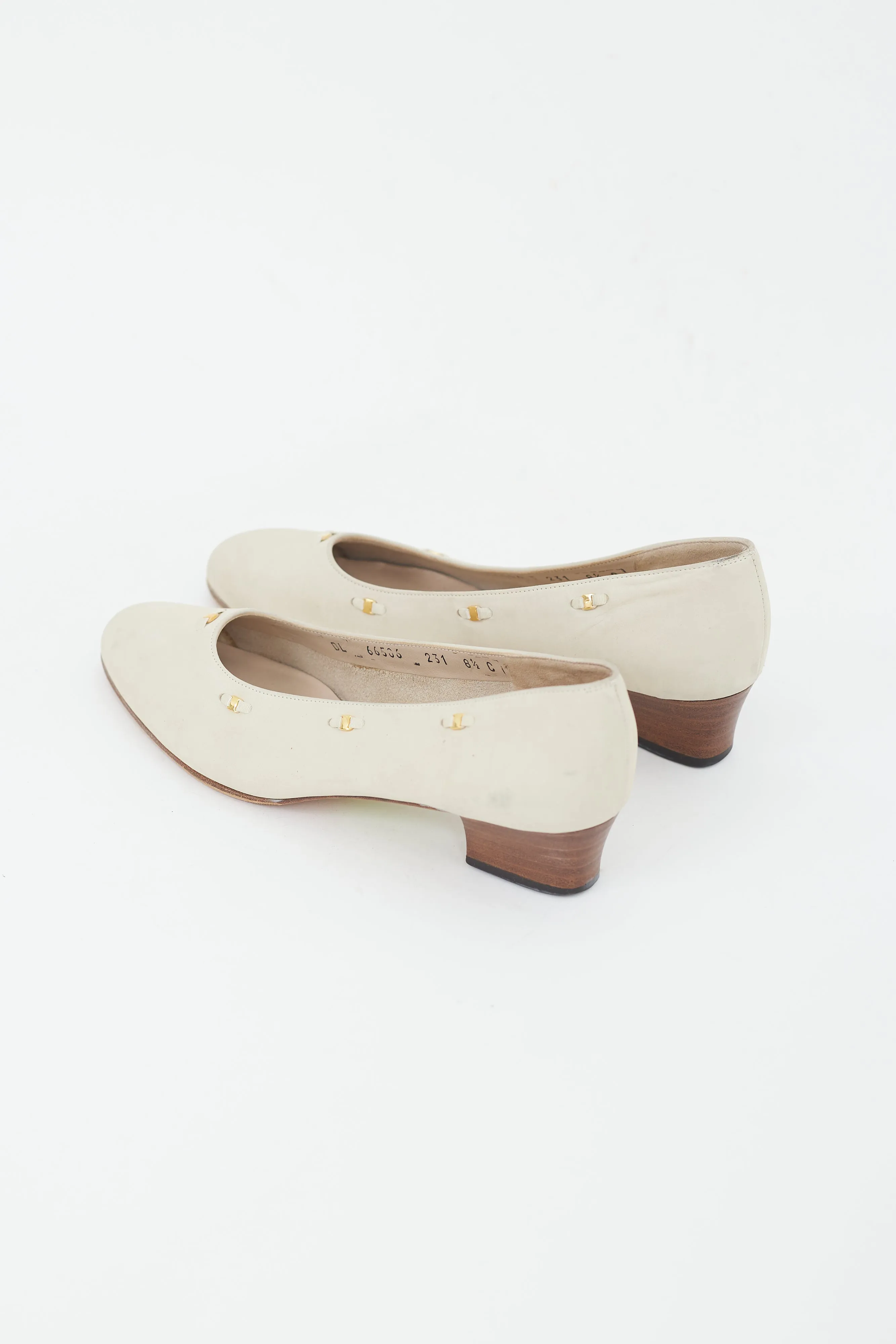 Beige & Gold Embellished Trim Suede Pump