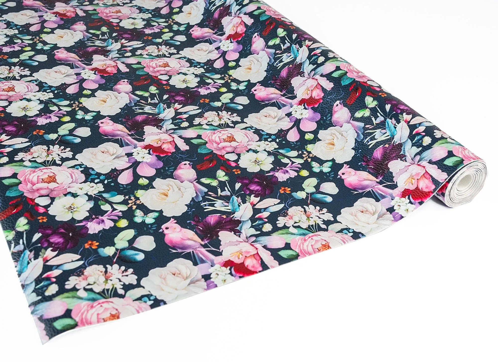 Birds & Blooms Printed Vinyl 18" x 53" Roll  | Pebble Texture