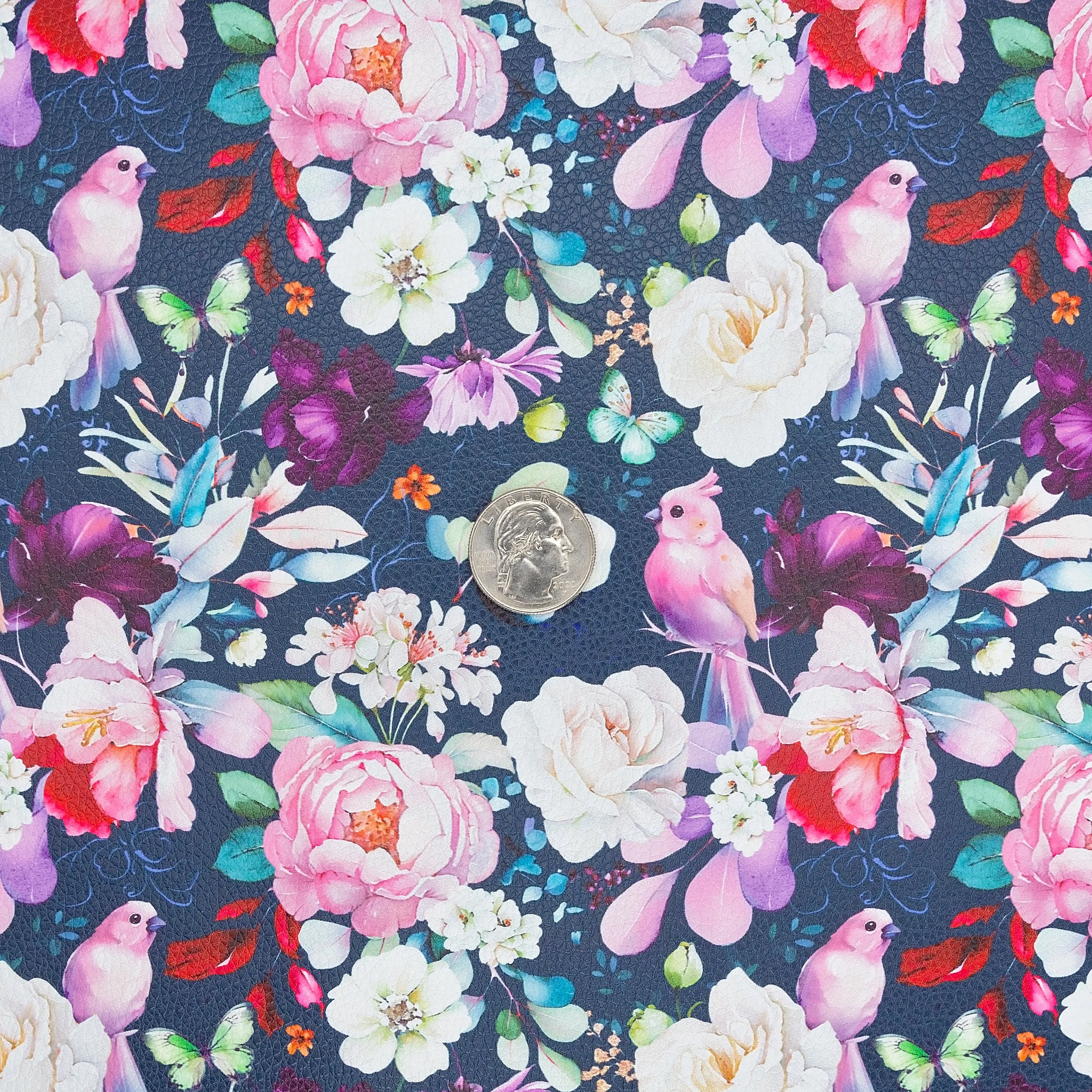 Birds & Blooms Printed Vinyl 18" x 53" Roll  | Pebble Texture