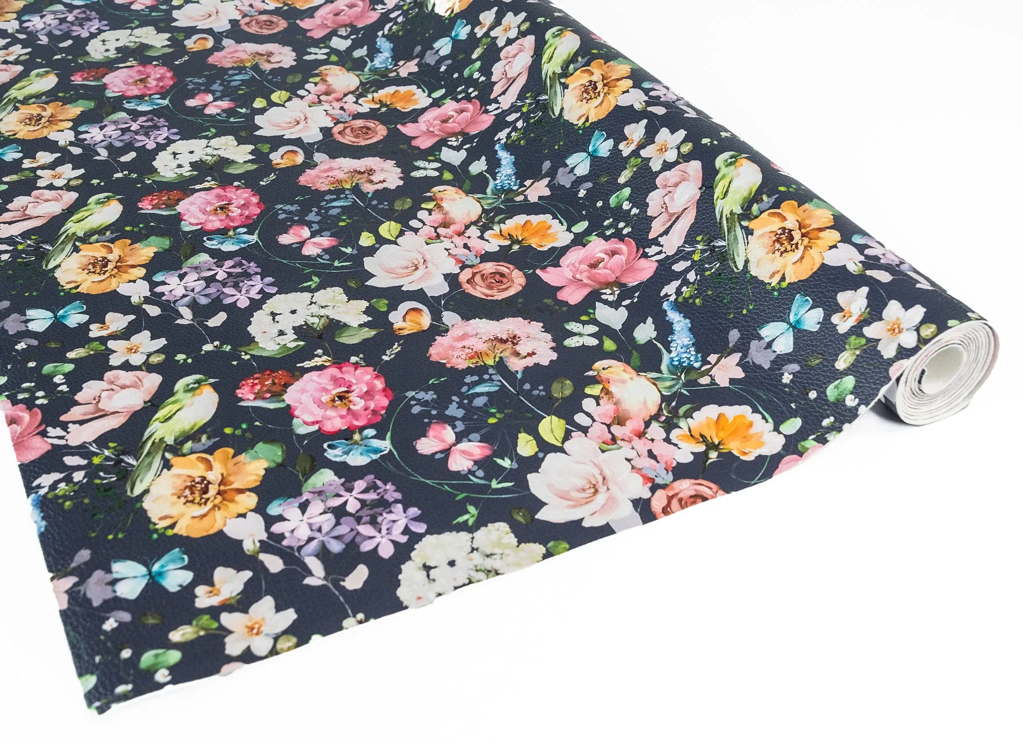 Birds Butterflies & Blooms Printed Vinyl 18" x 53" Roll  | Pebble Texture