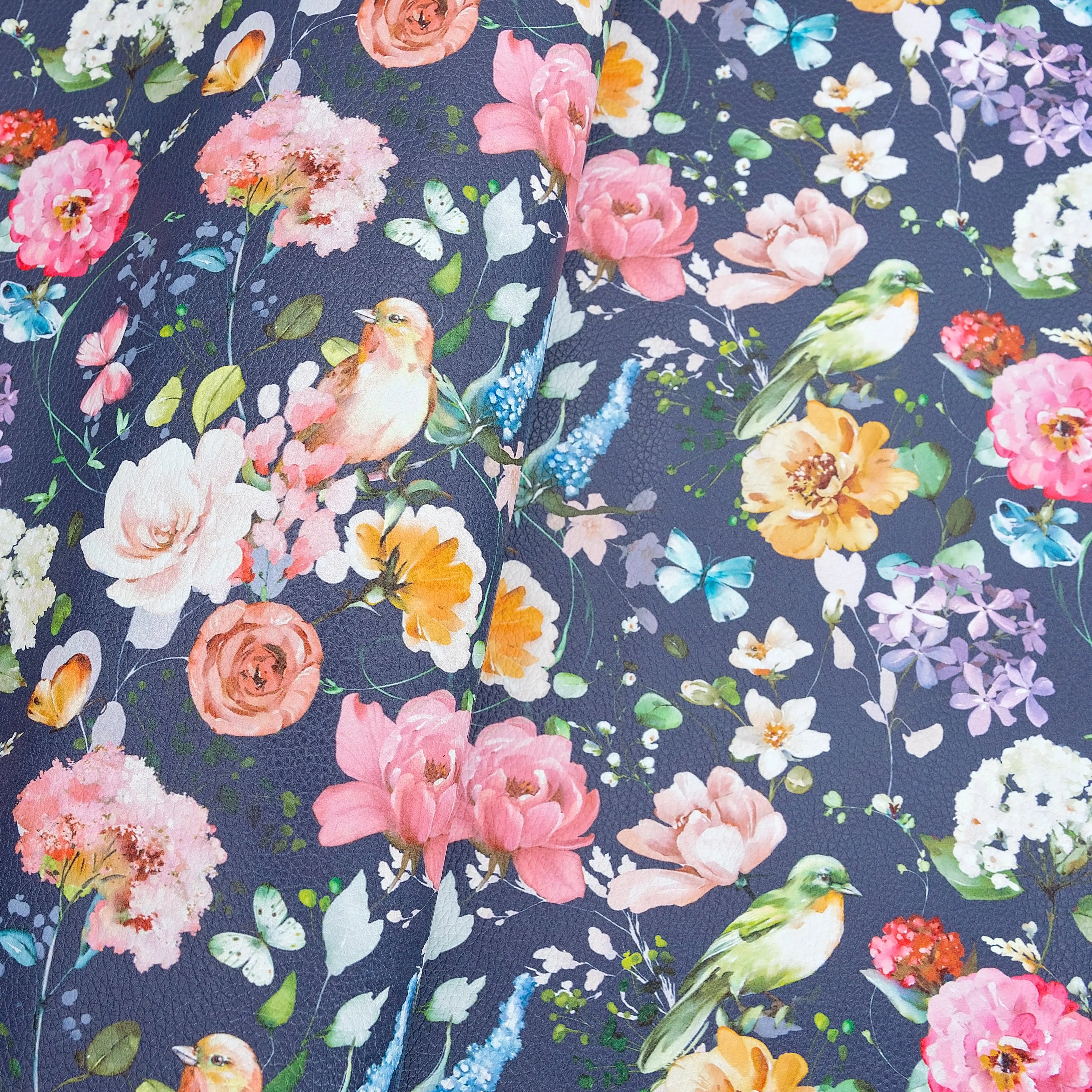 Birds Butterflies & Blooms Printed Vinyl 18" x 53" Roll  | Pebble Texture