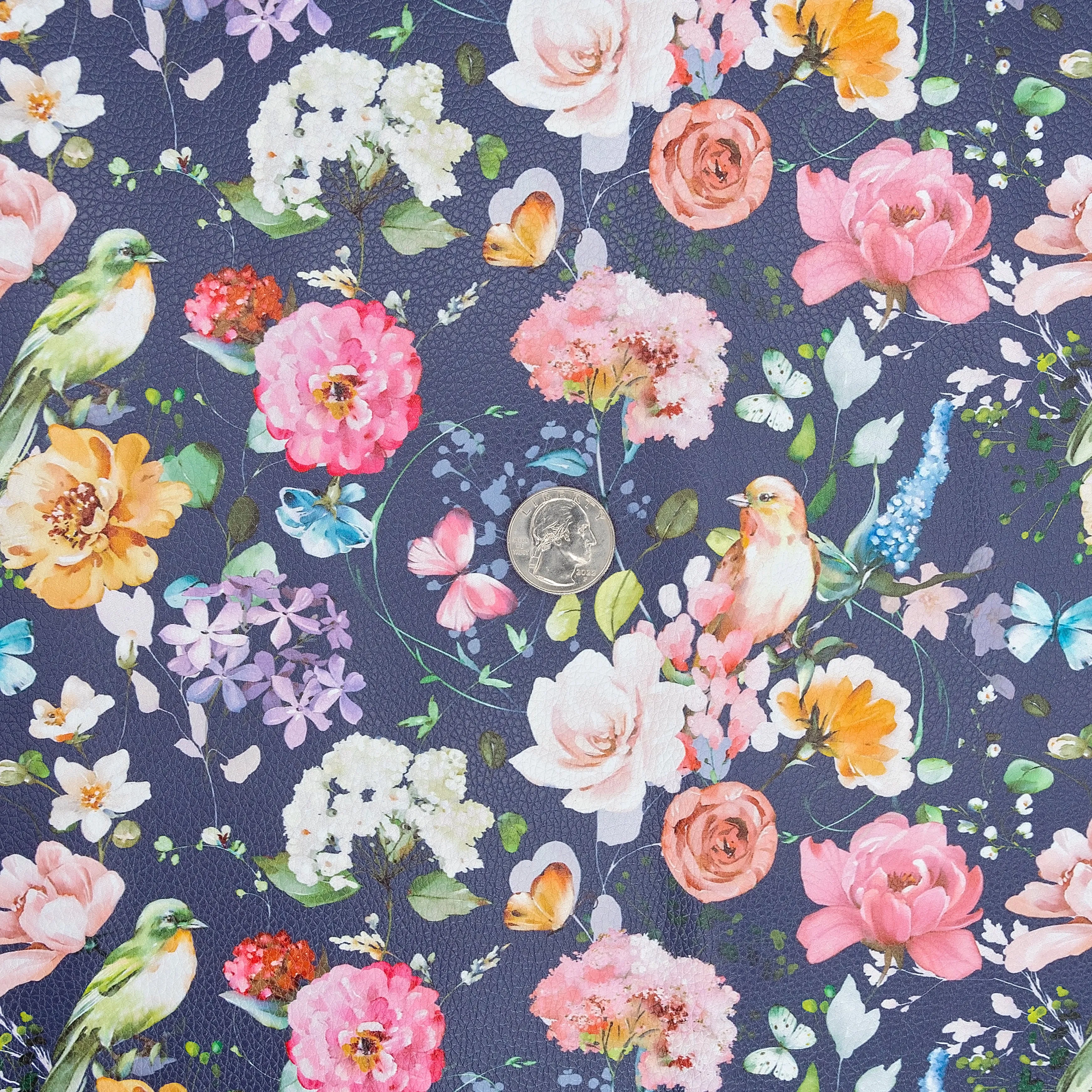 Birds Butterflies & Blooms Printed Vinyl 18" x 53" Roll  | Pebble Texture