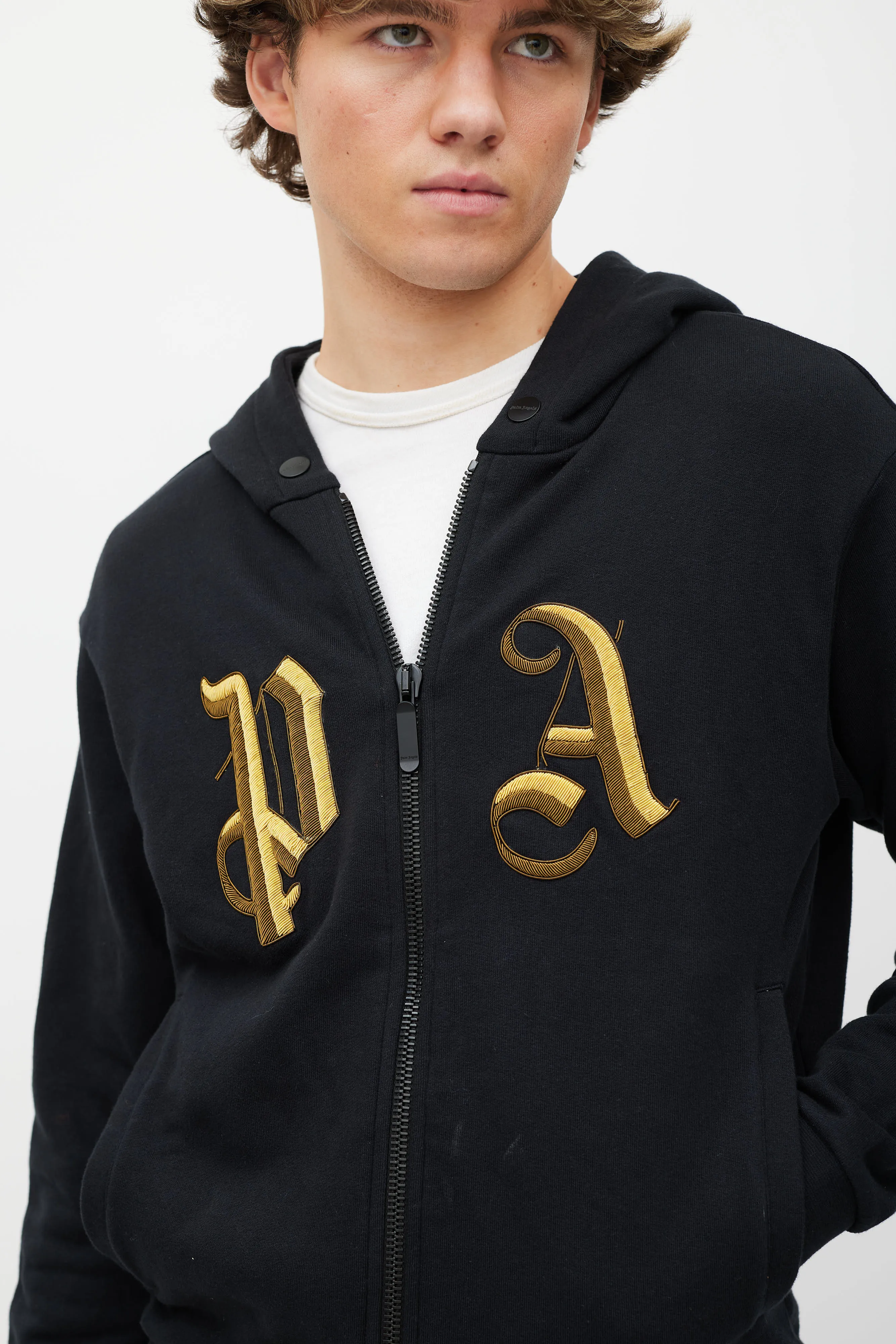 Black & Gold Embellished Logo Zip Hoodie