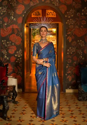 Blue Handloom Silk Saree with Intricate Zari Weaving