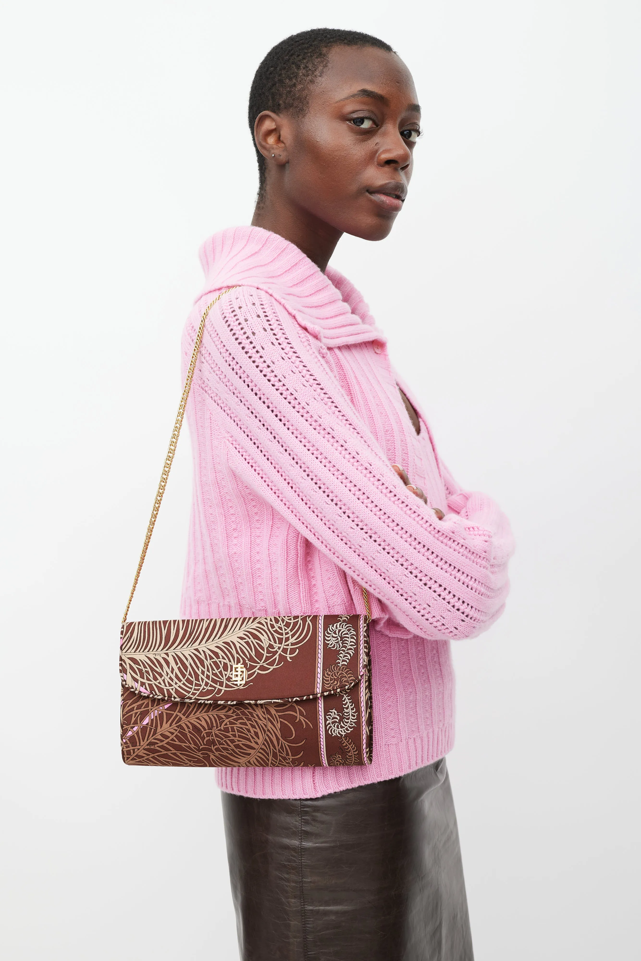 Brown & Pink Printed Clutch