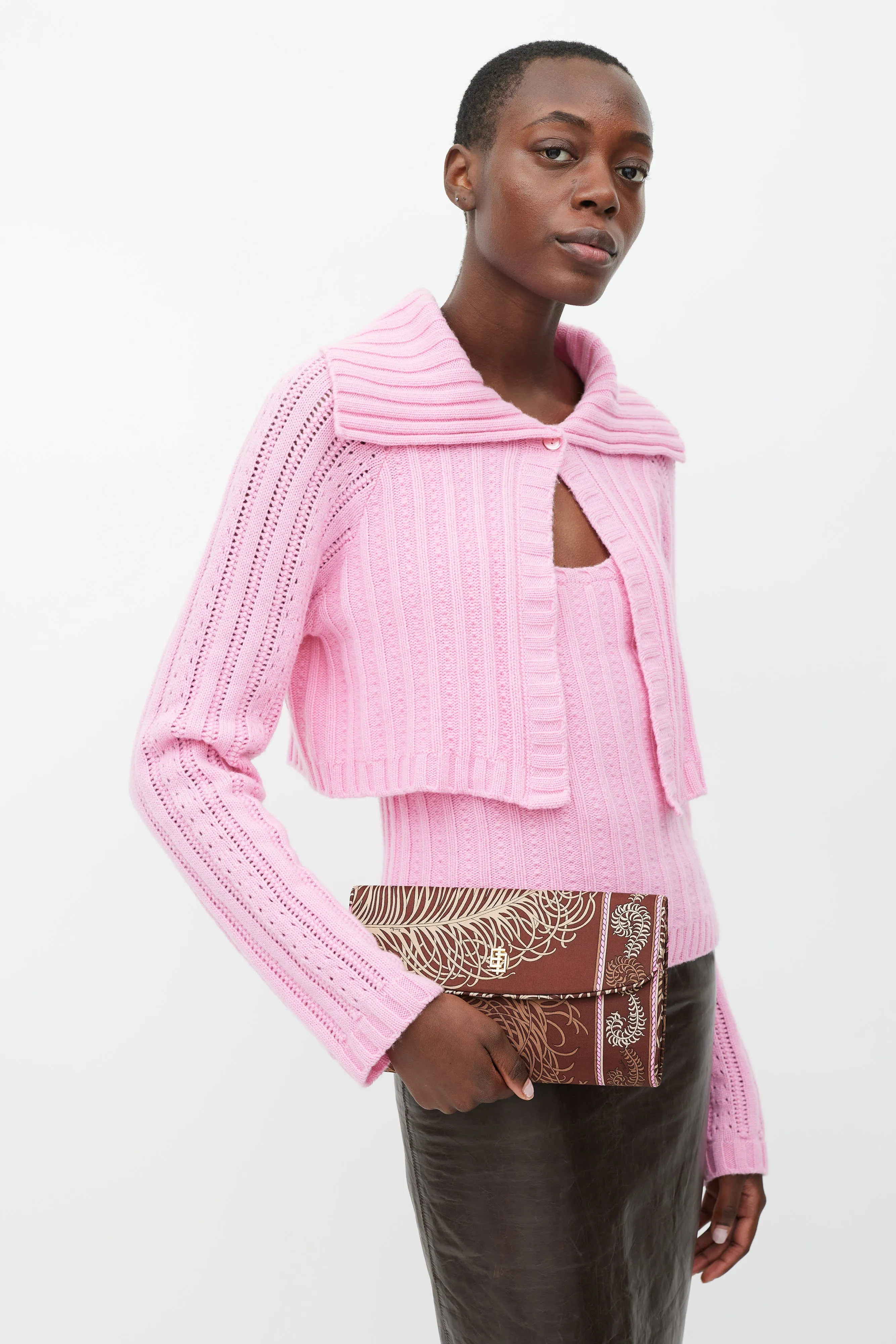 Brown & Pink Printed Clutch