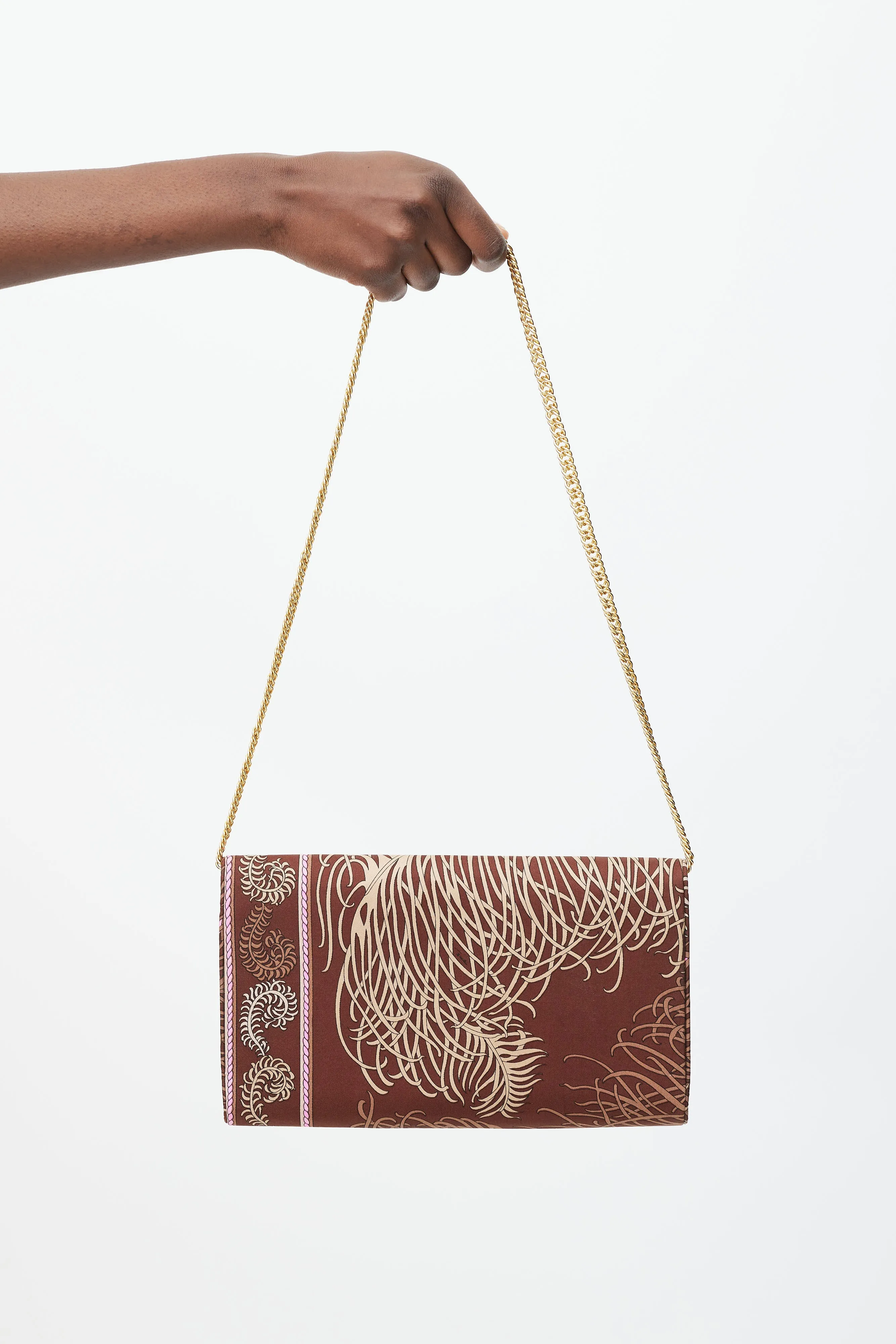Brown & Pink Printed Clutch