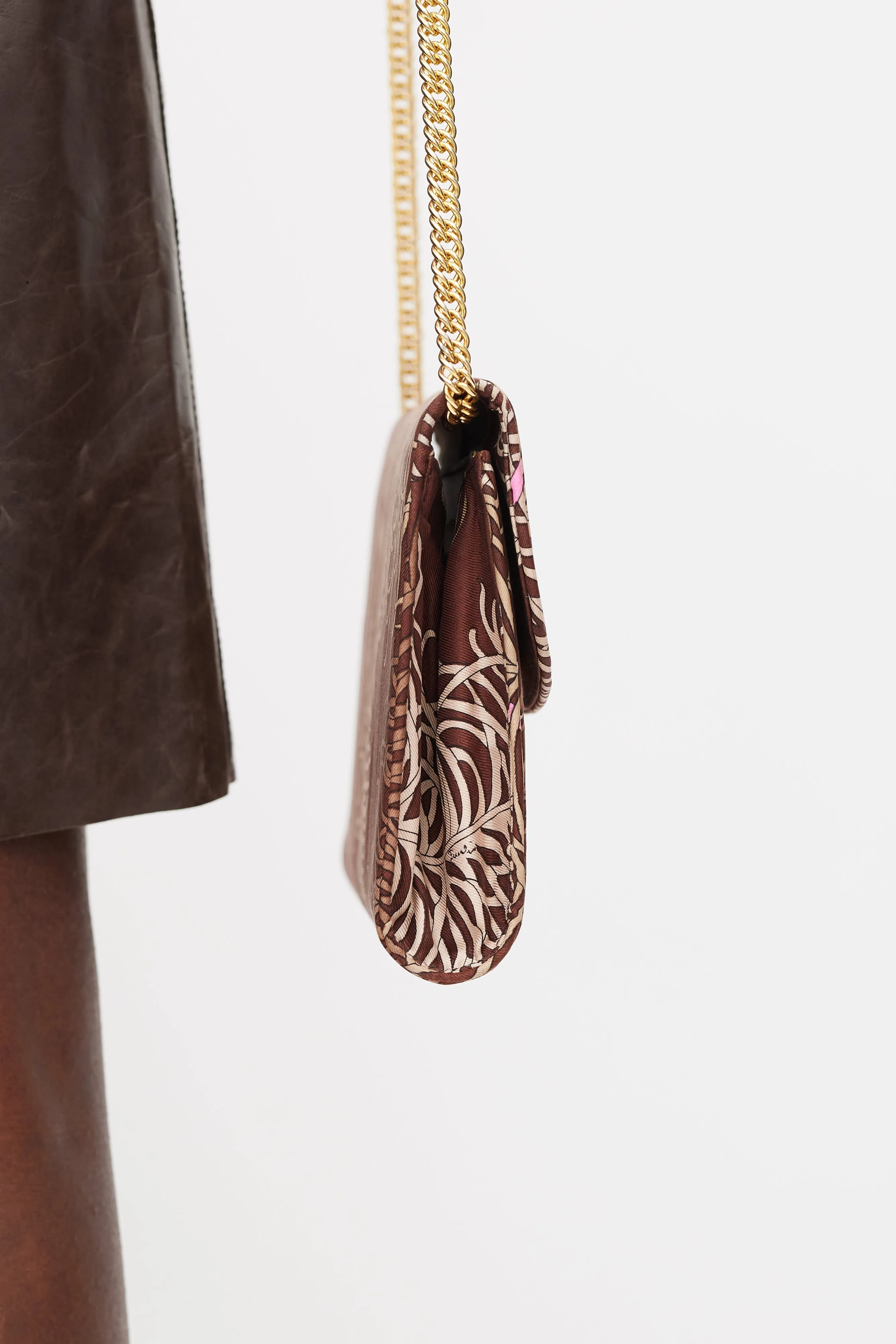 Brown & Pink Printed Clutch