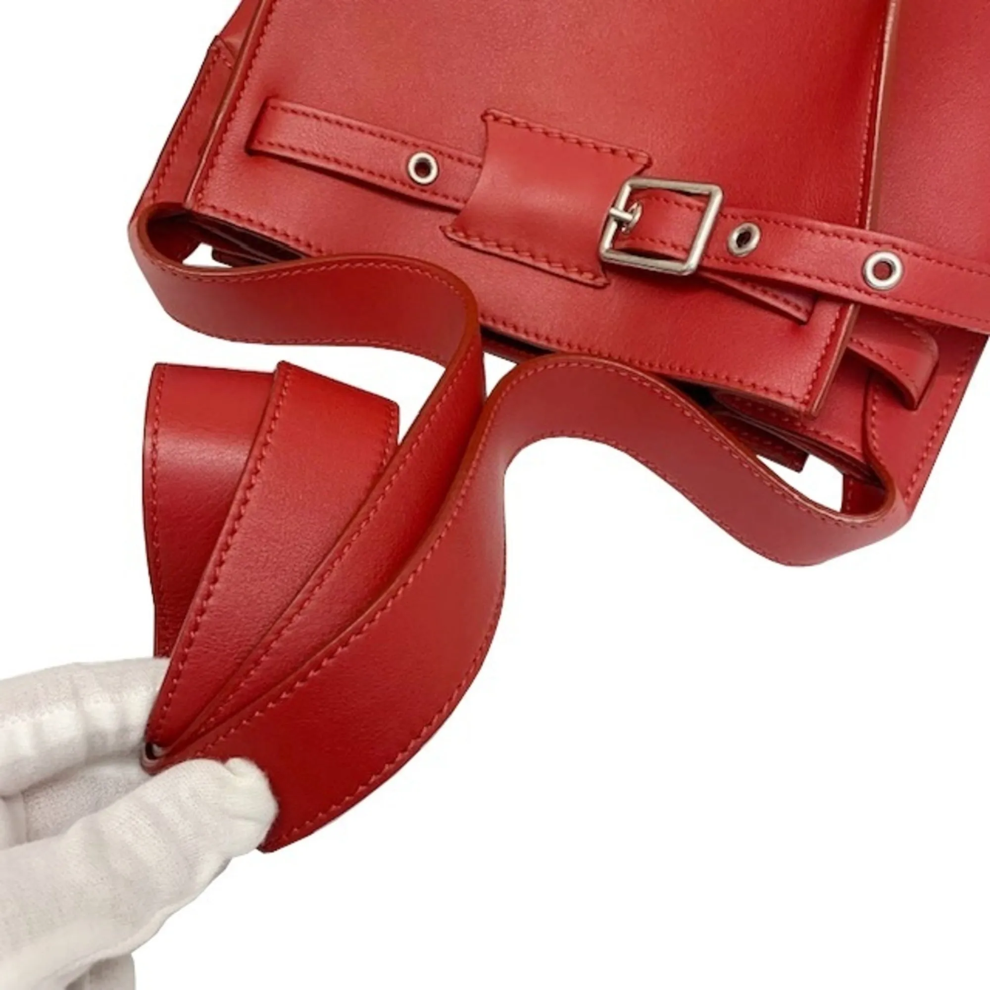 Celine Big Bag Bucket Leather Shoulder Red Belt Calf 187243 Ladies