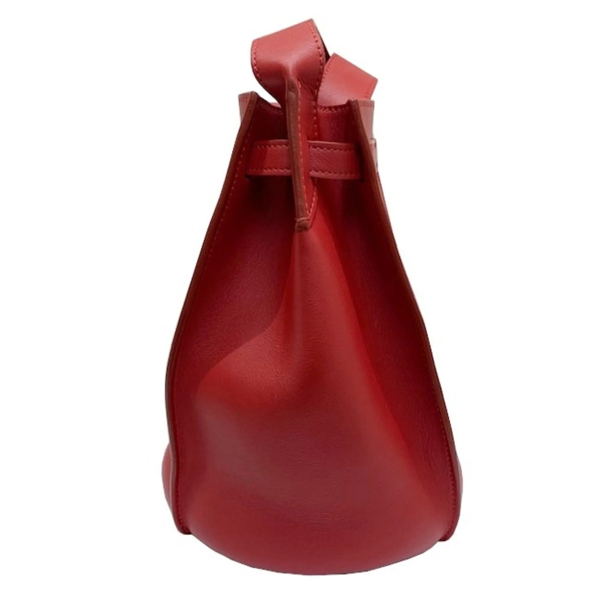 Celine Big Bag Bucket Leather Shoulder Red Belt Calf 187243 Ladies