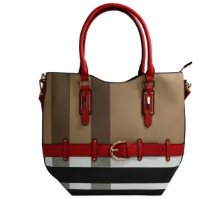 Checker Plaid Print Belt Accent Tote Wallet Set PMDX91003B2