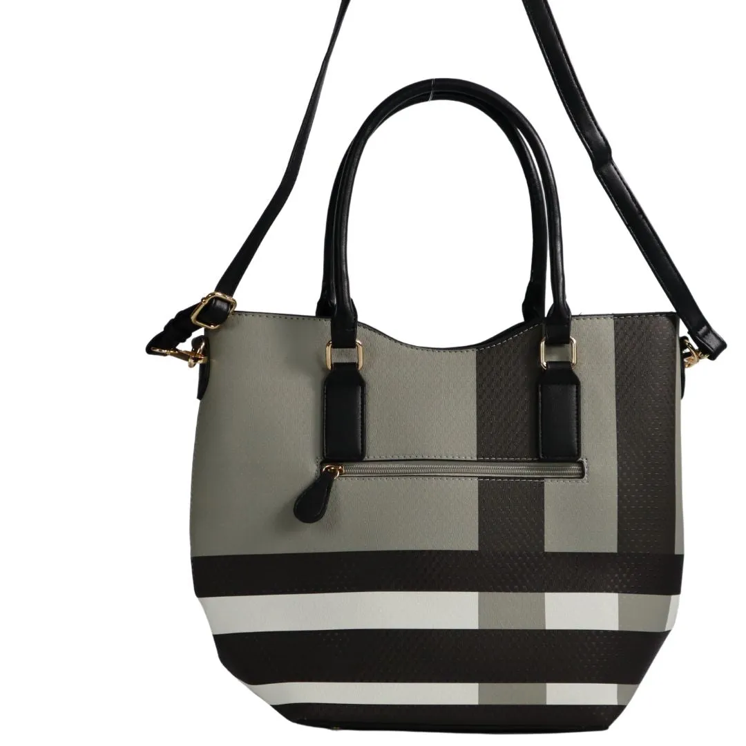 Checker Plaid Print Belt Accent Tote Wallet Set PMDX91003B2