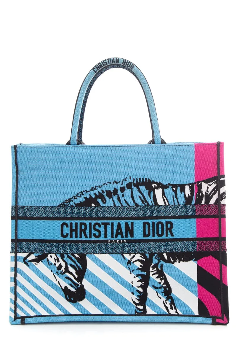 Christian Dior Pink &  Blue Zebra Printed Book Tote