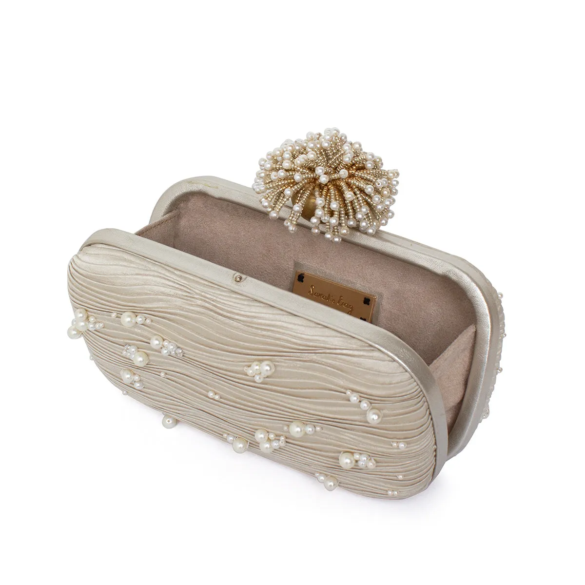 DAHLIA ON PEARLY WAVES BOX CLUTCH