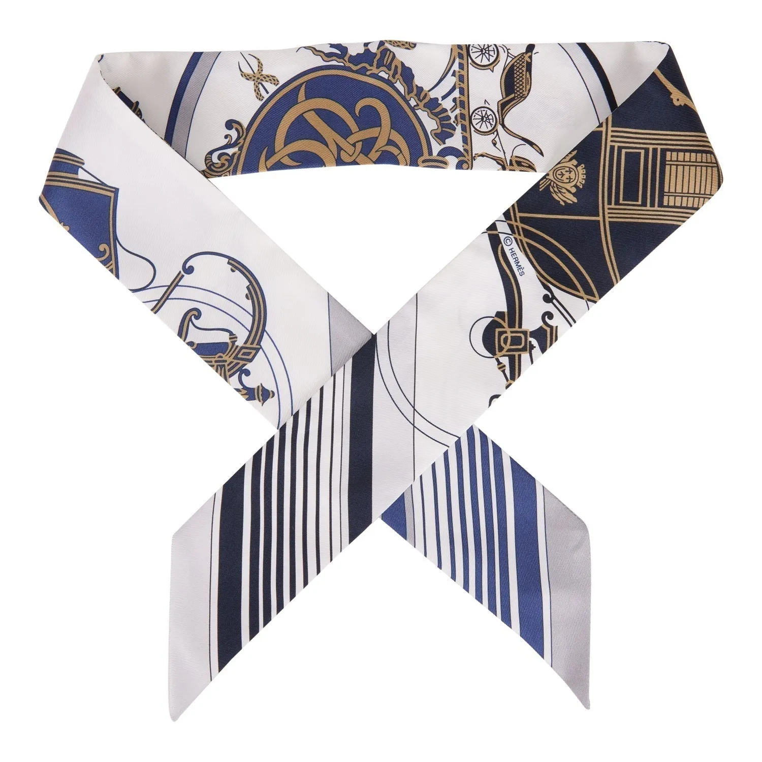 Hermes "Ex-Libris Les Parisiennes" White Silk Twilly Pair