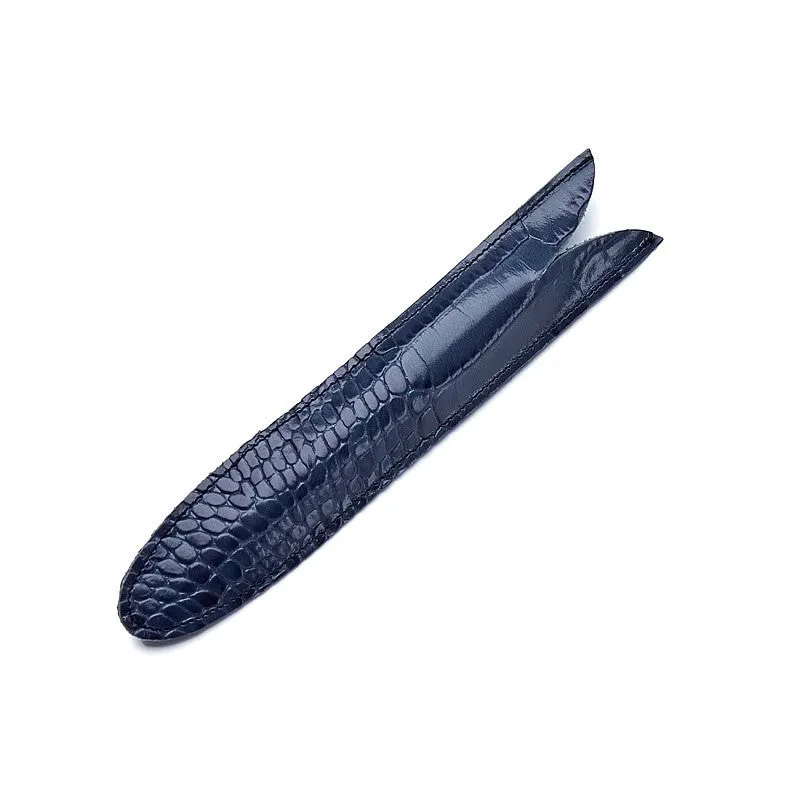 Leather Pen Case in Blue Croc