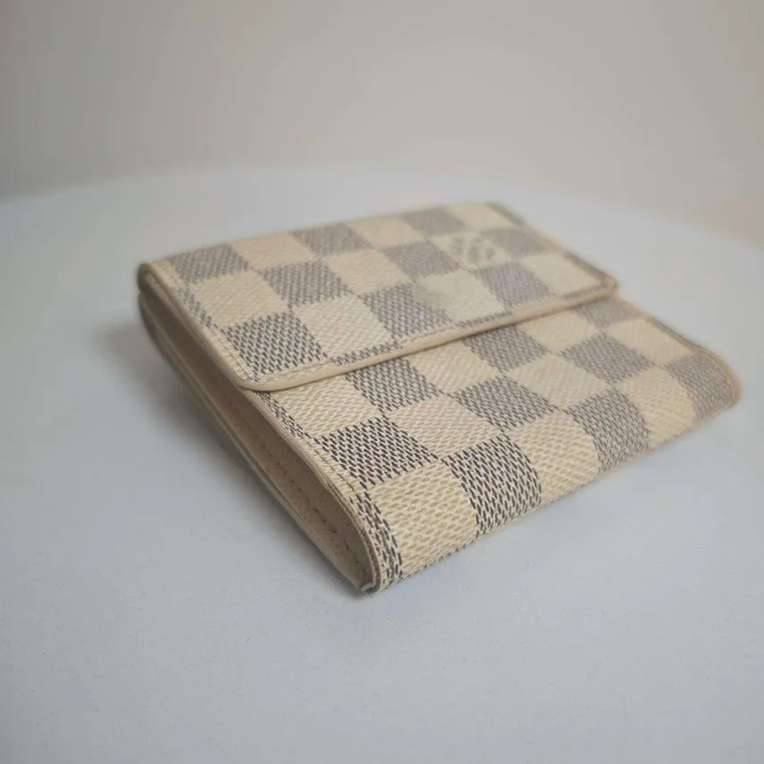 Louis Vuitton Damier Azur Compact Wallet Beige Checkered Pattern