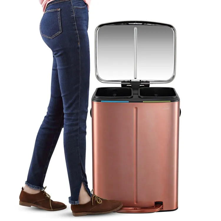 Marco Rectangular 10.5-Gallon Double Bucket Trash Can - Rose Gold