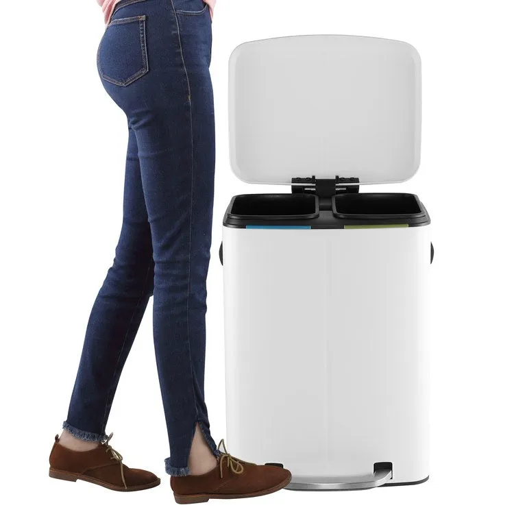 Marco Rectangular 10.5-Gallon Double Bucket Trash Can - White