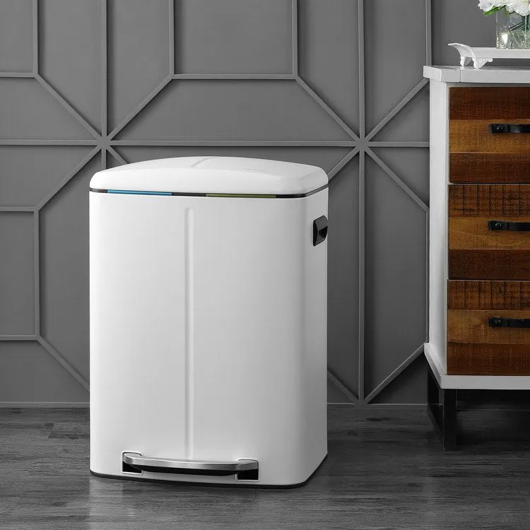 Marco Rectangular 10.5-Gallon Double Bucket Trash Can - White