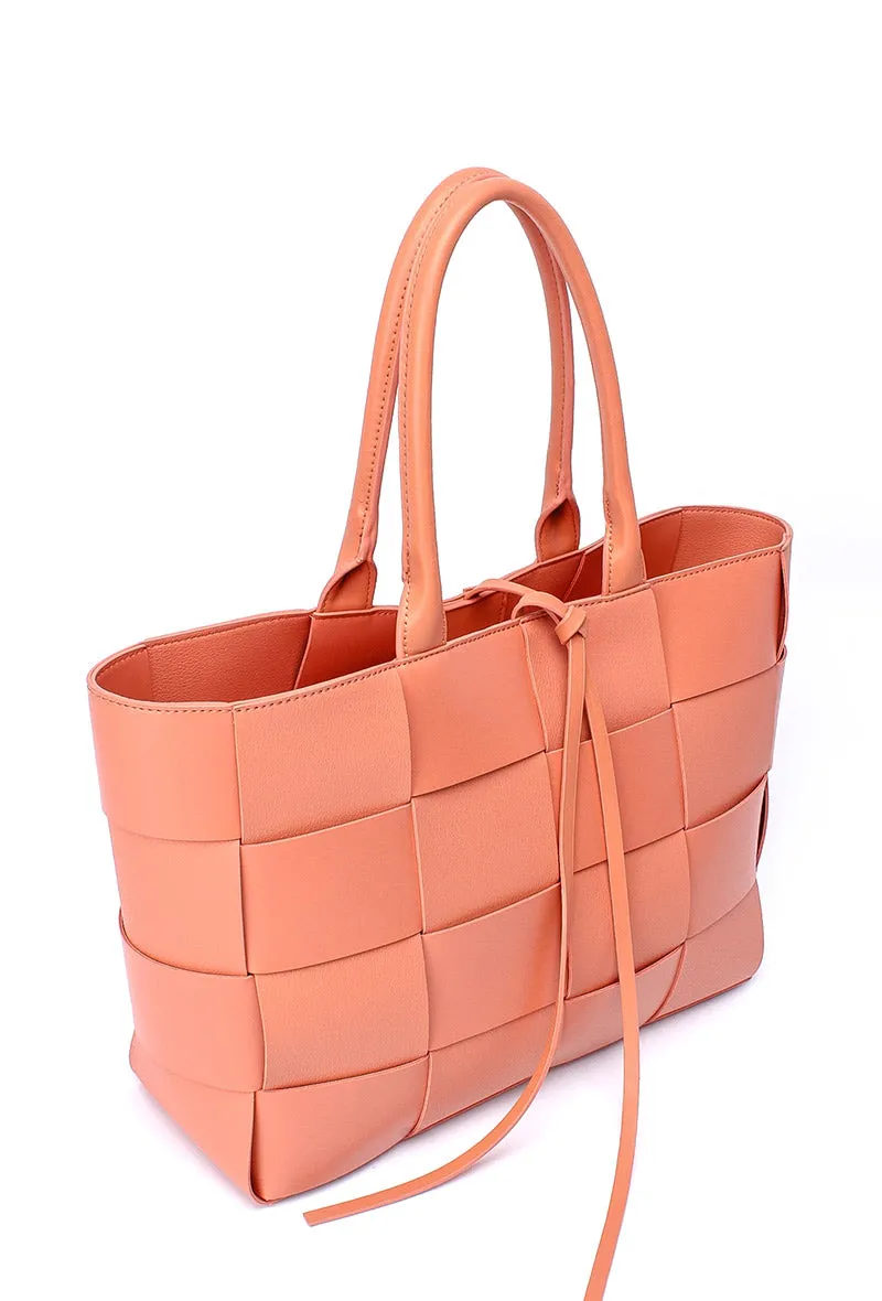 Peach Woven Tote Bag