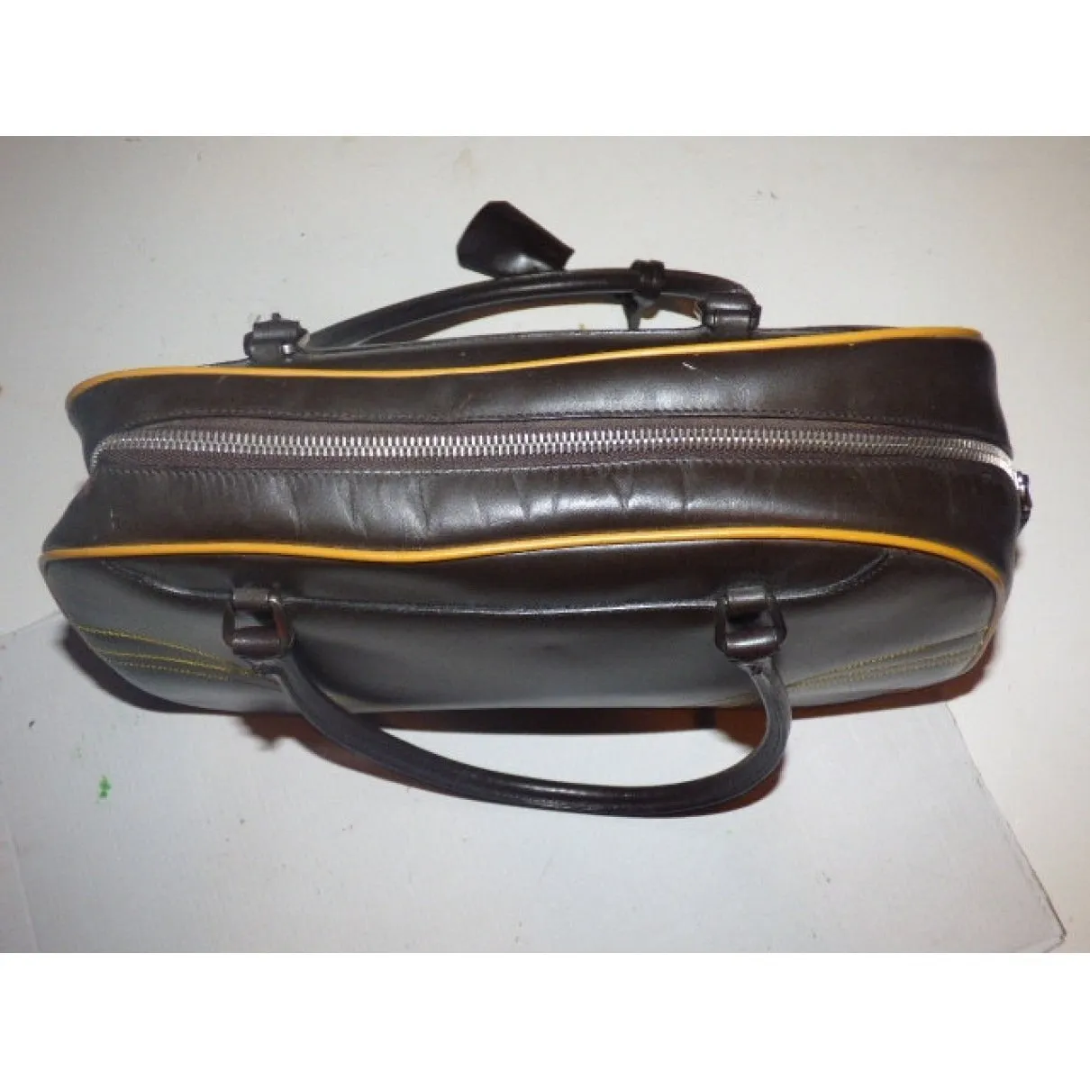 Prada 1990's brown leather bowling bag