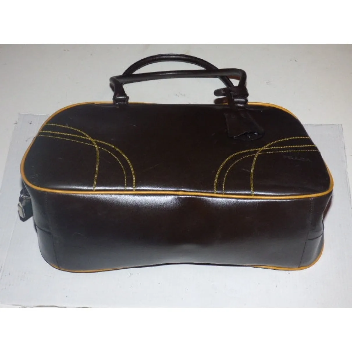 Prada 1990's brown leather bowling bag