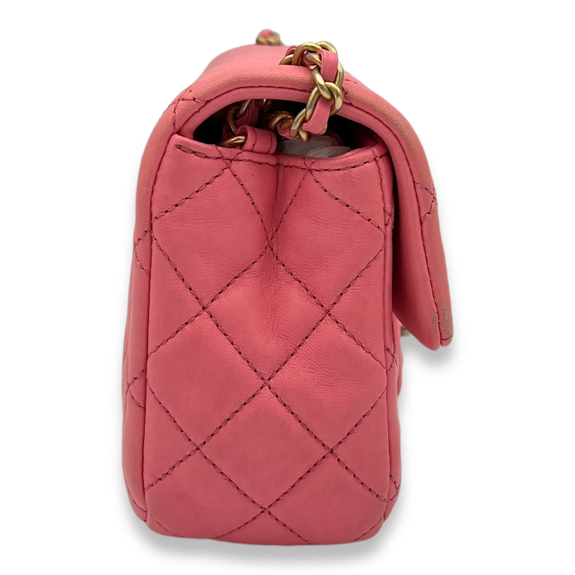 Quilted Pearl Crush Shoulder Bag Pink in Calfskin, Gold hardware