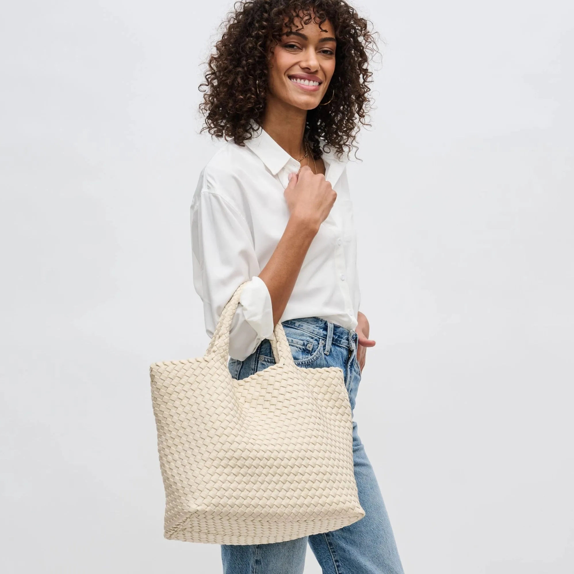 Sky's The Limit Medium Woven Tote Cream
