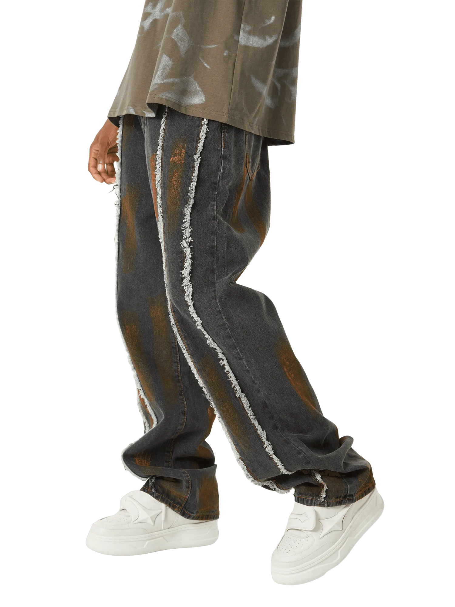 Sneakerhill American Street Style Spray Painted Fur Jeans - 2052