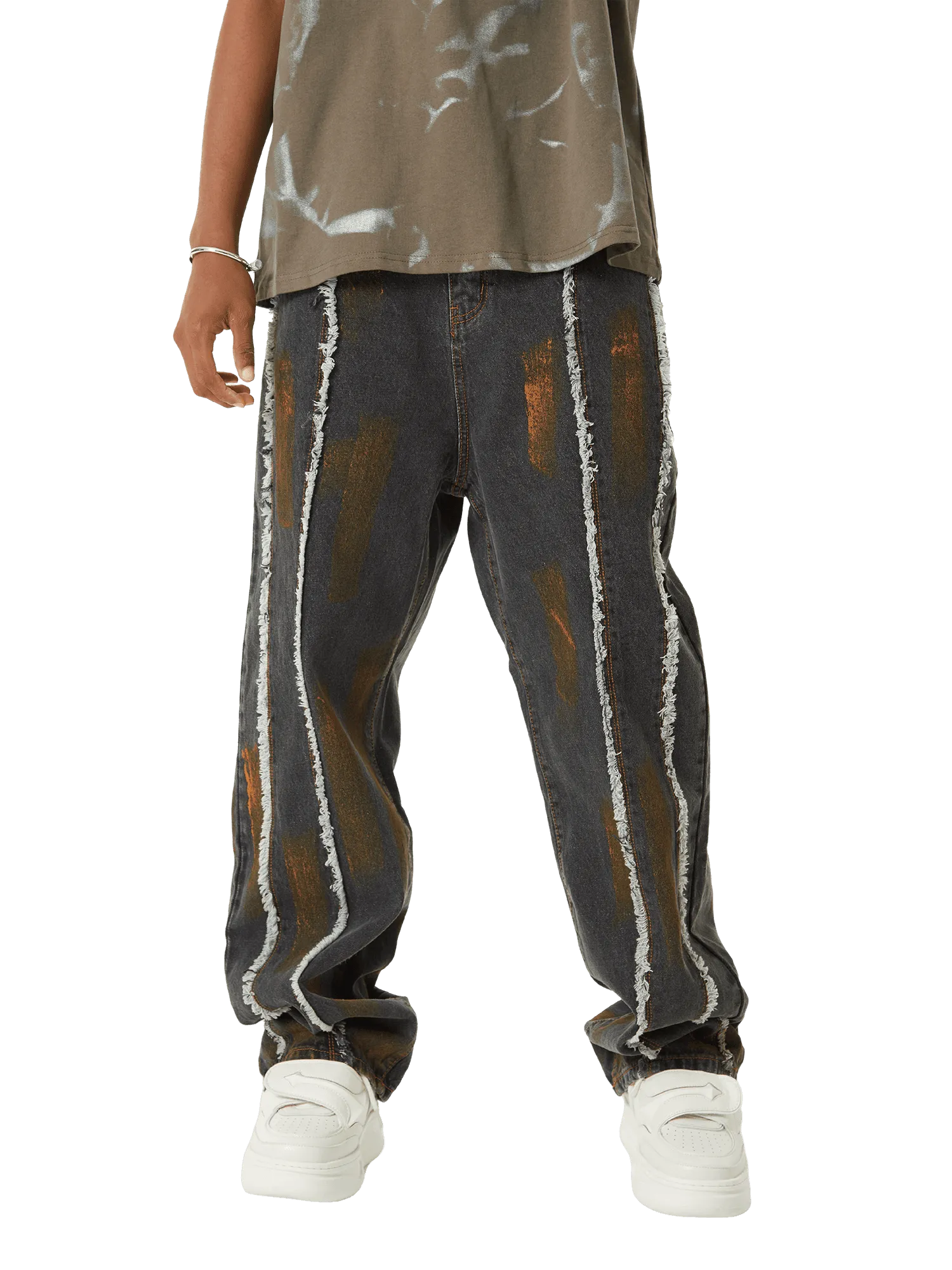 Sneakerhill American Street Style Spray Painted Fur Jeans - 2052