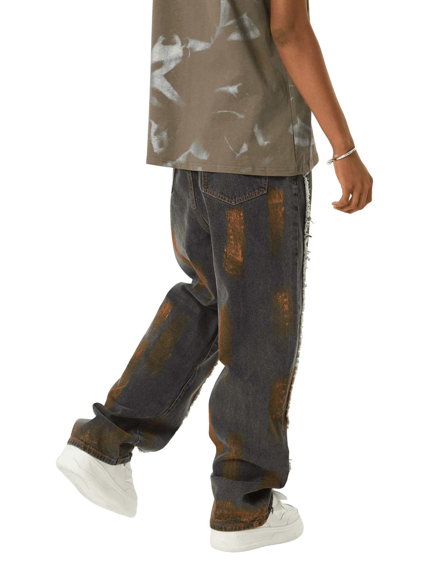Sneakerhill American Street Style Spray Painted Fur Jeans - 2052