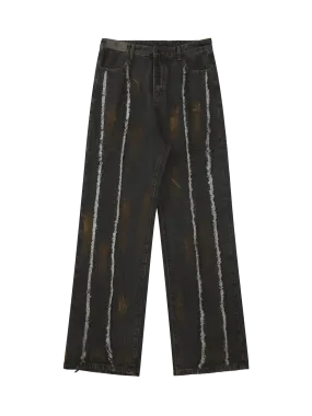 Sneakerhill American Street Style Spray Painted Fur Jeans - 2052