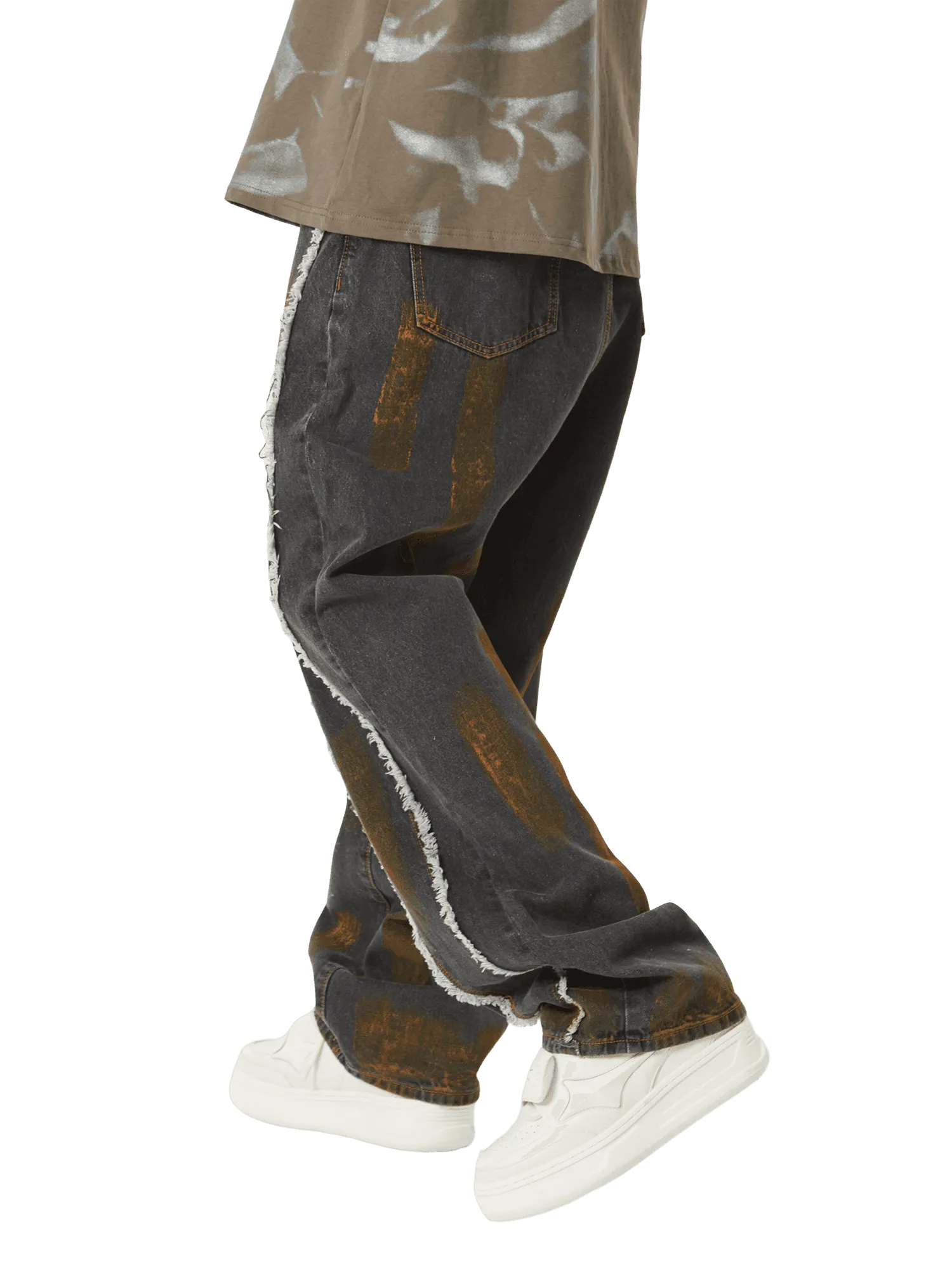 Sneakerhill American Street Style Spray Painted Fur Jeans - 2052