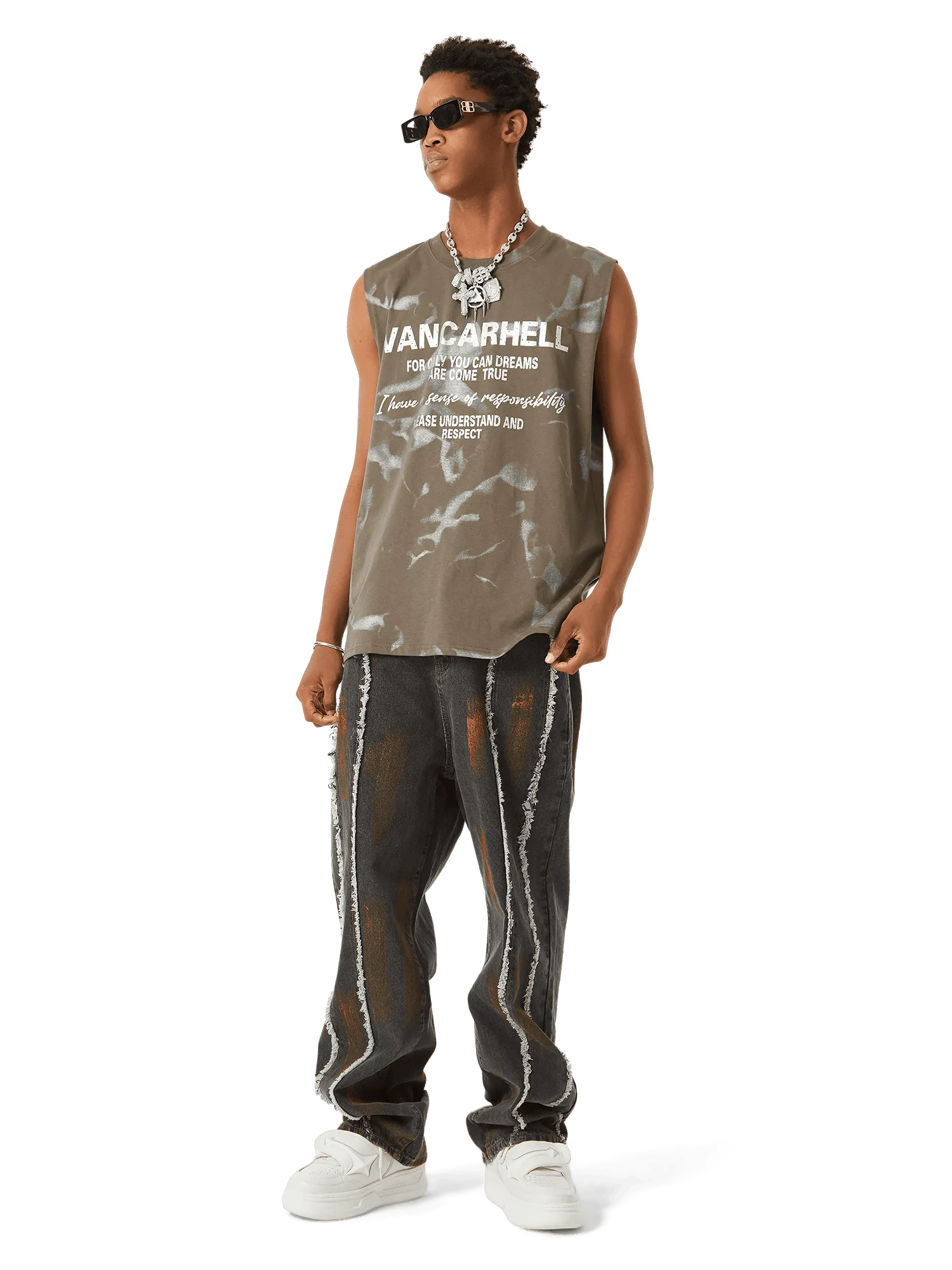 Sneakerhill American Street Style Spray Painted Fur Jeans - 2052