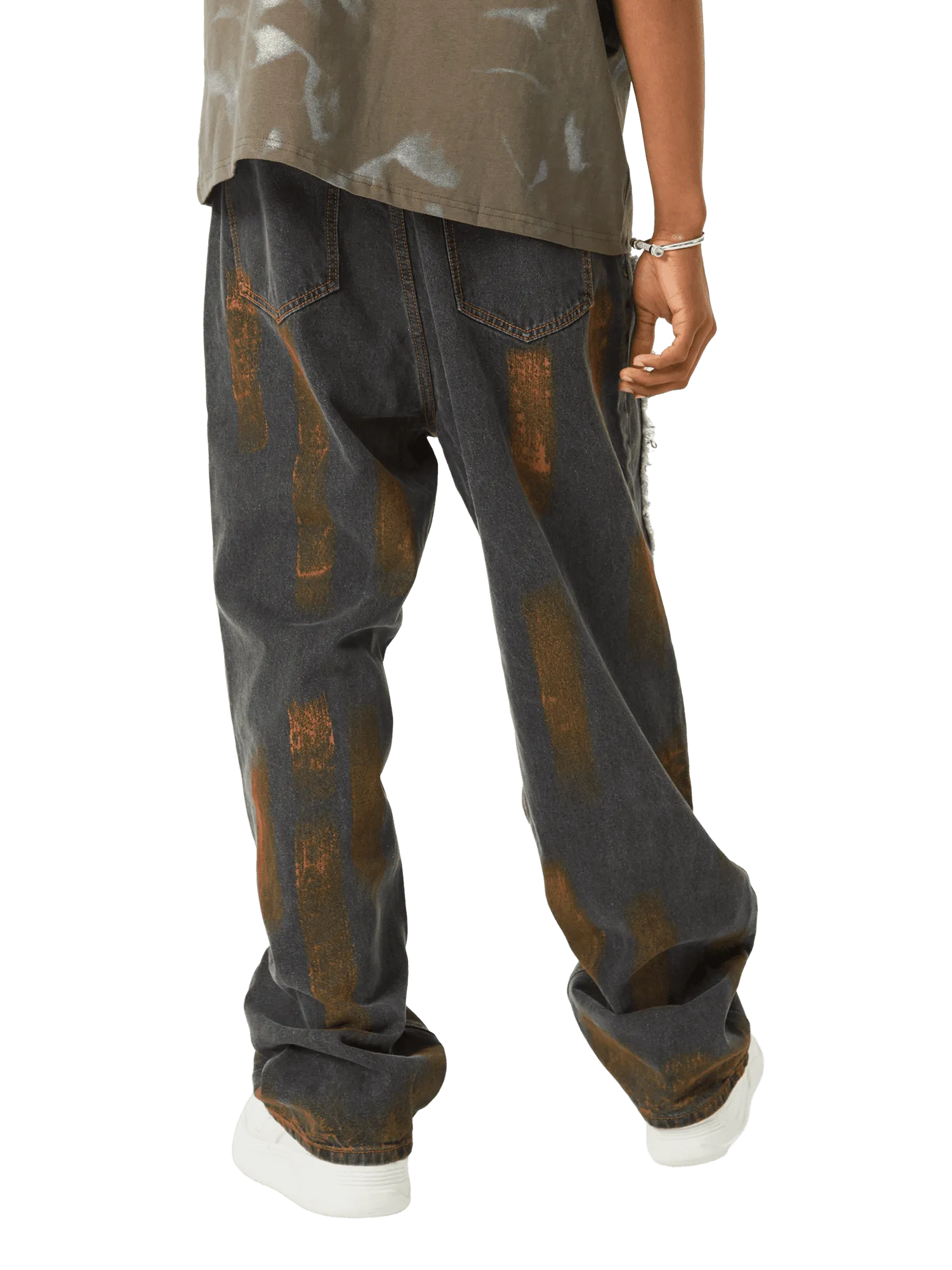 Sneakerhill American Street Style Spray Painted Fur Jeans - 2052
