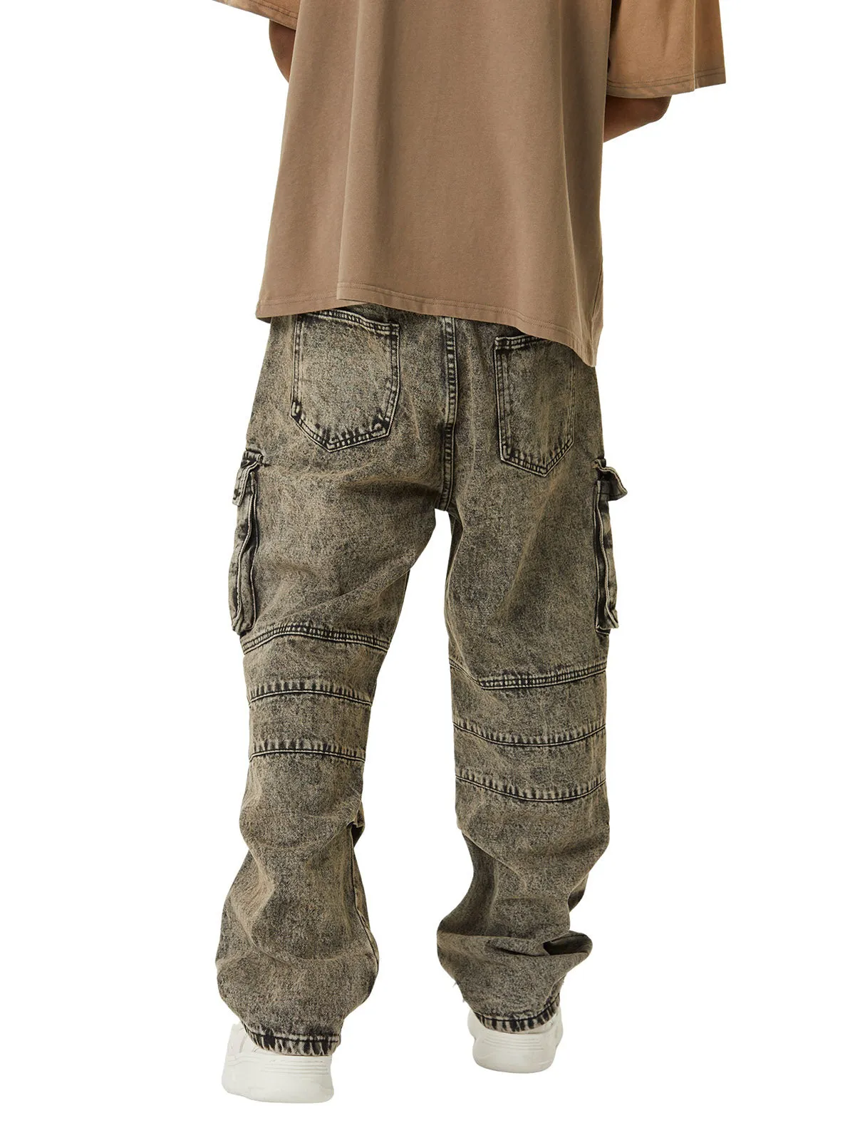 Sneakerhill American Street Style Washed Distressed Work Jeans