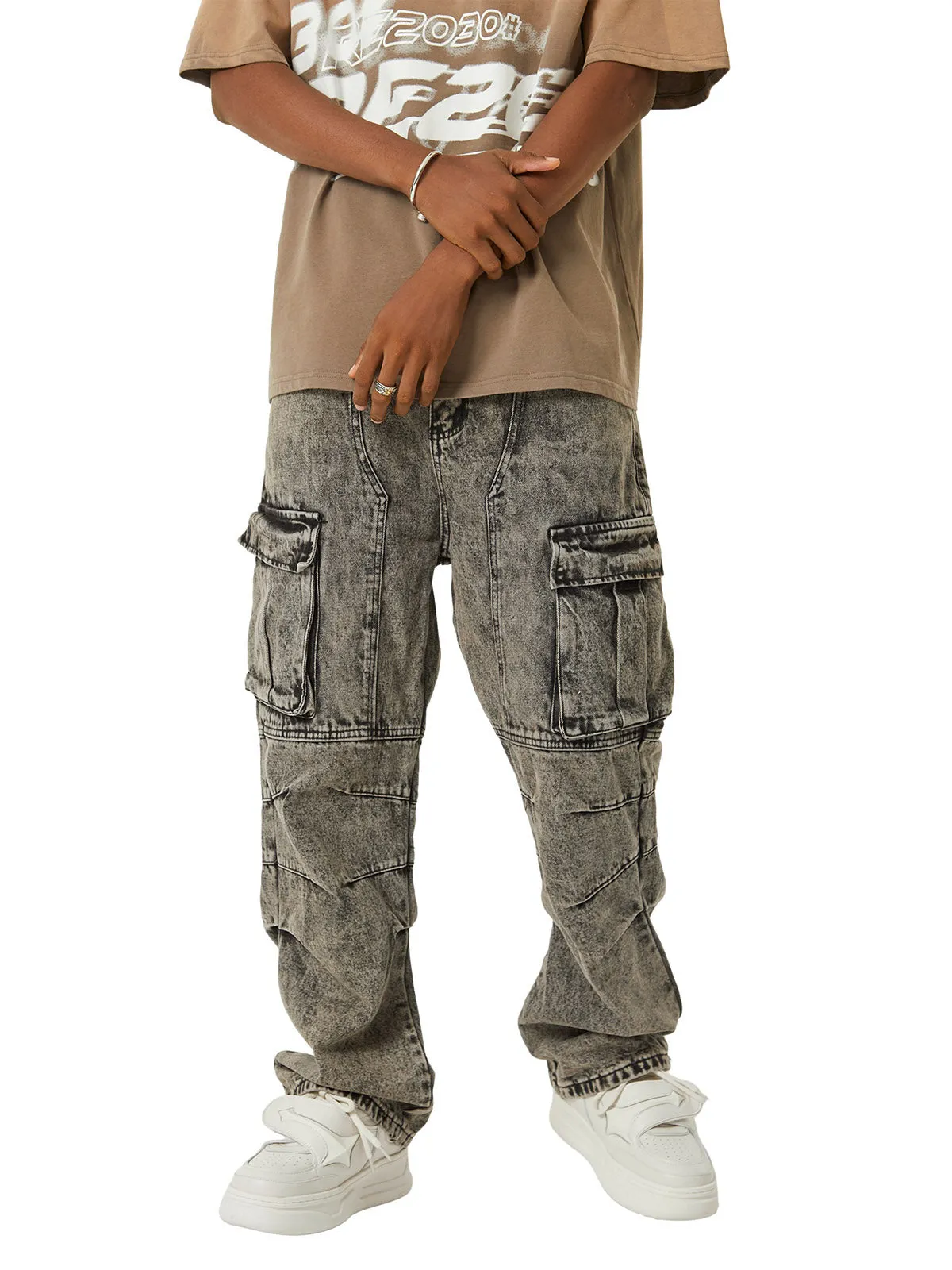 Sneakerhill American Street Style Washed Distressed Work Jeans