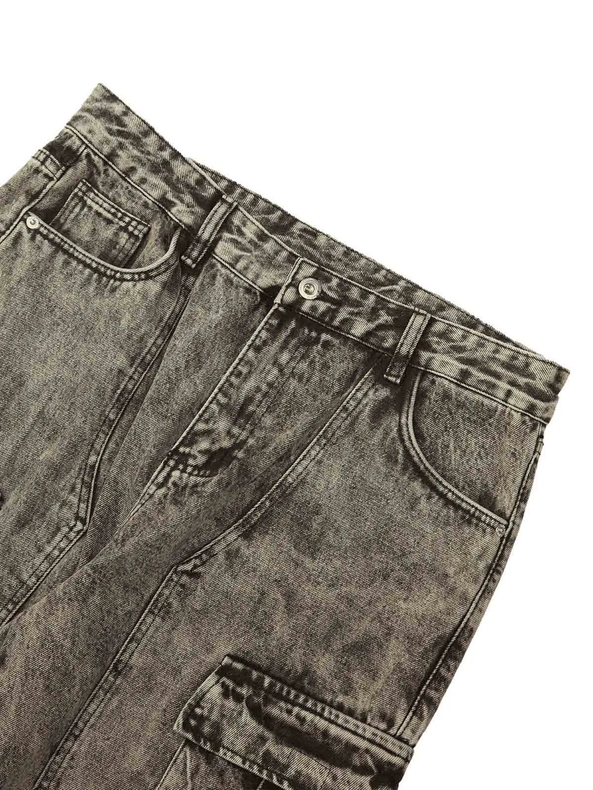 Sneakerhill American Street Style Washed Distressed Work Jeans
