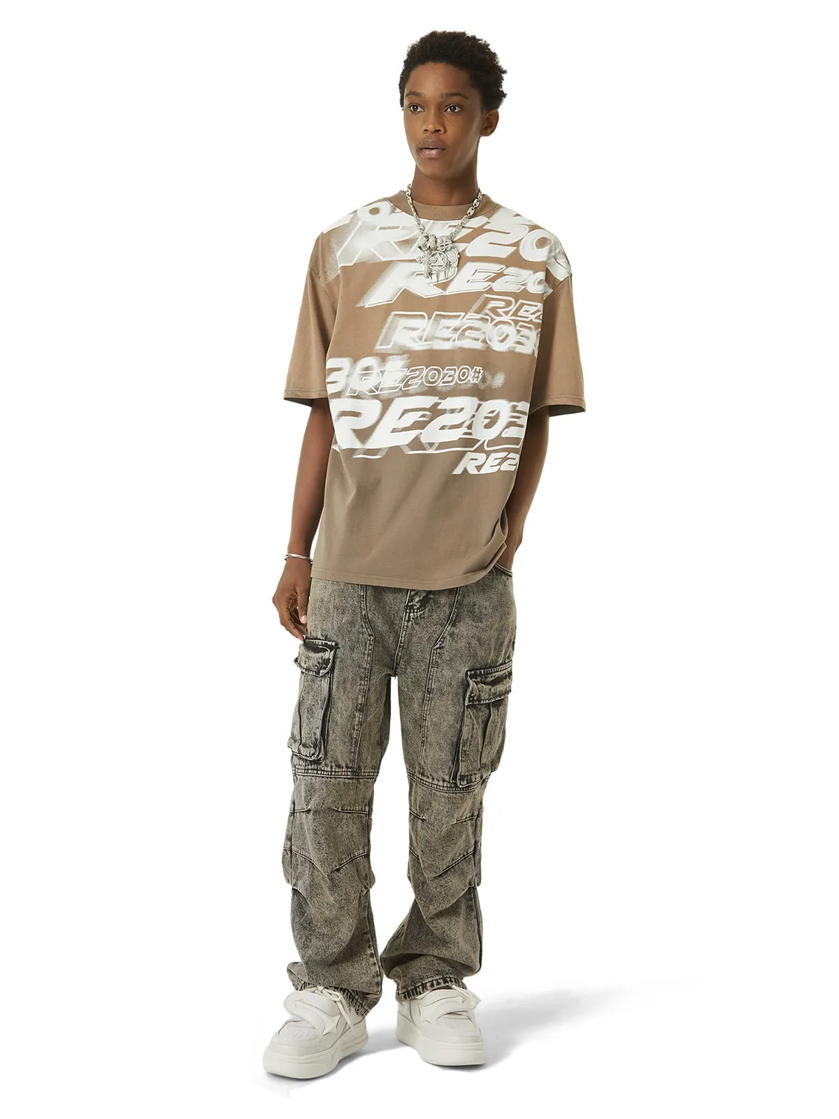Sneakerhill American Street Style Washed Distressed Work Jeans