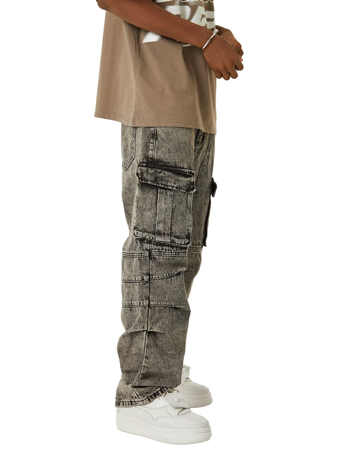 Sneakerhill American Street Style Washed Distressed Work Jeans