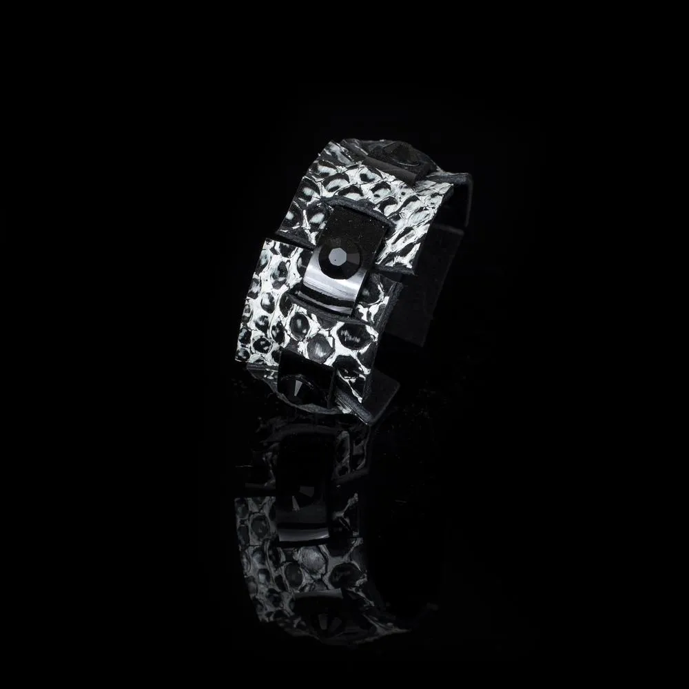 The Black and White Leather Bracelet With Swarovski Studs