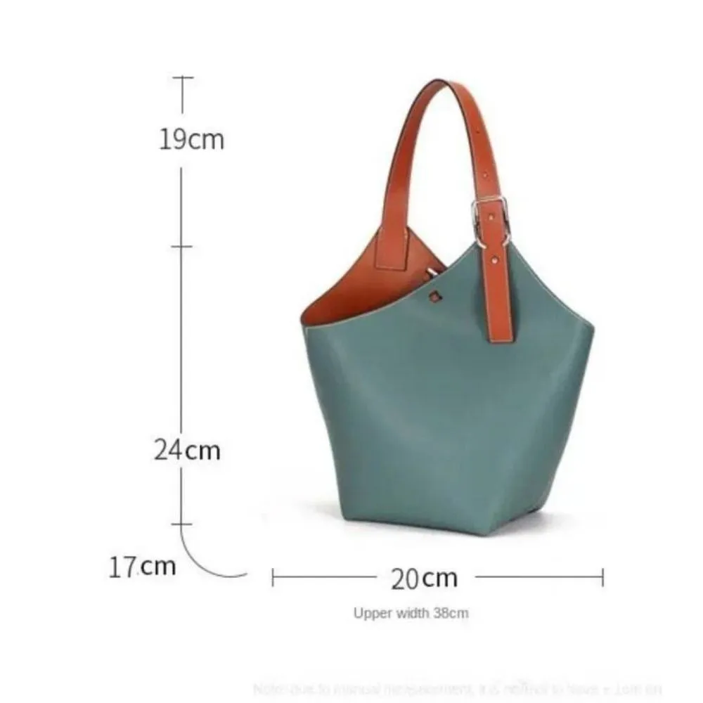 Womens Bucket Sea Green Leather Tote Bag