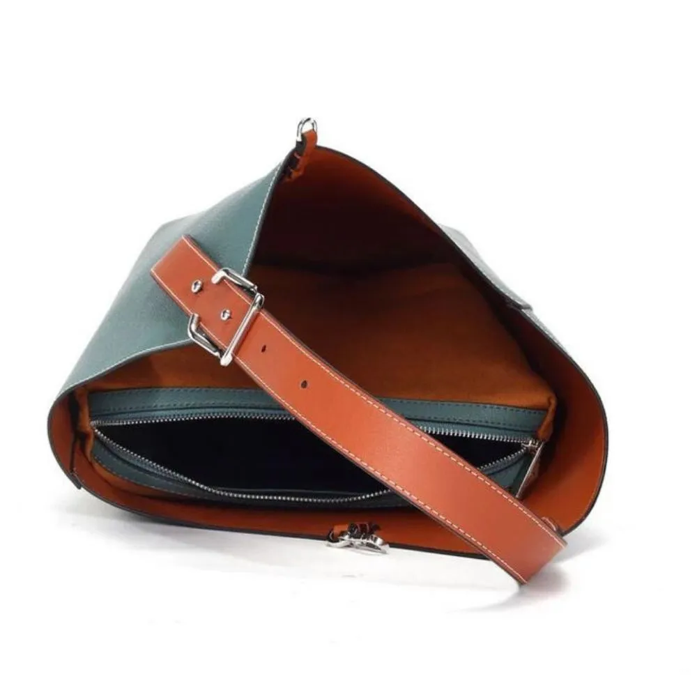 Womens Bucket Sea Green Leather Tote Bag